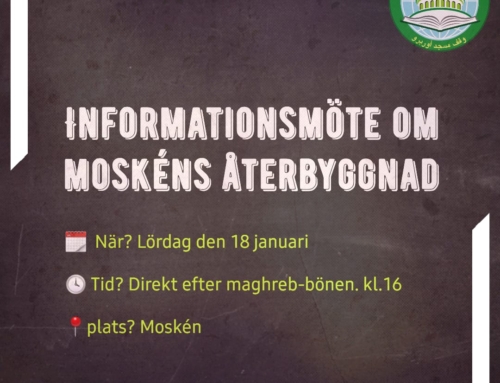 Informationsmöte om moskéns återbyggnad.